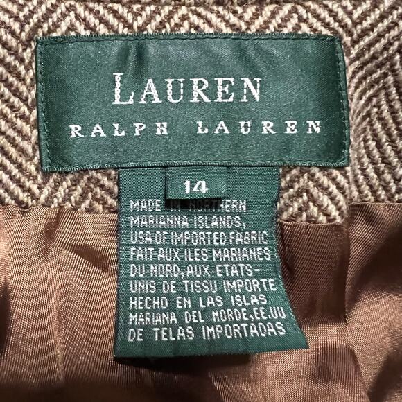 Ralph Lauren Blazer Womens 14 Brown Herringbone Wool Equestrian Elbow Patch - Picture 10 of 11